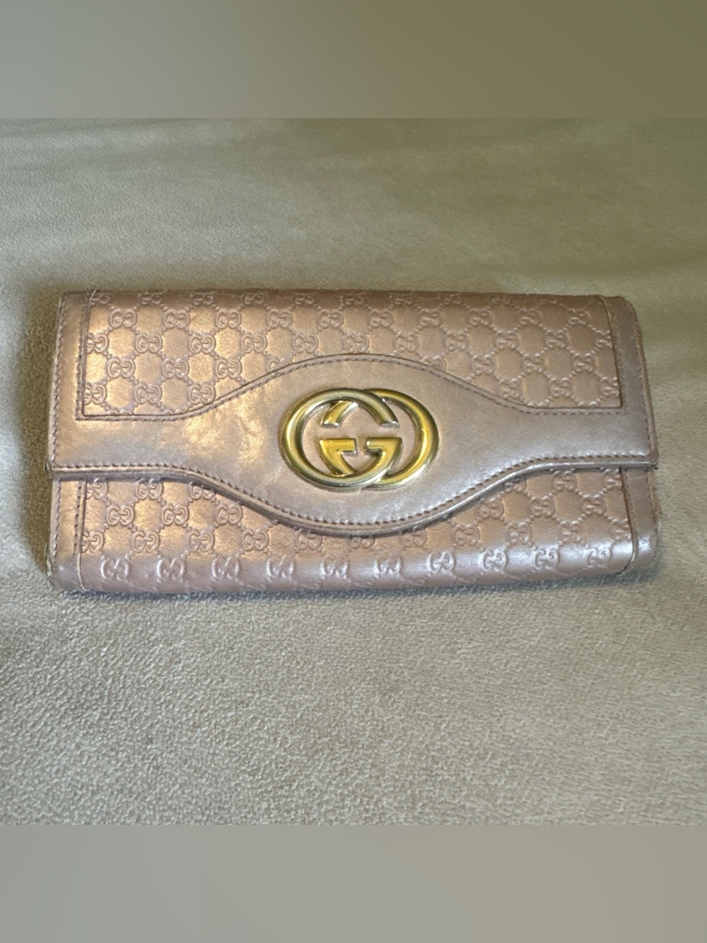 Gucci Guccissima Metallic Pink GG Continental Wallet Gold Logo Leather